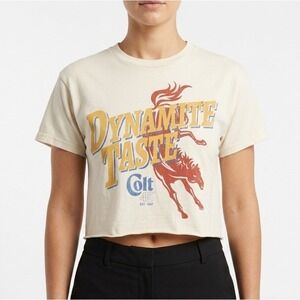 Pabst Shirt Womens Small White Dynamite Taste Colt 45 Cropped Western Tee Casual